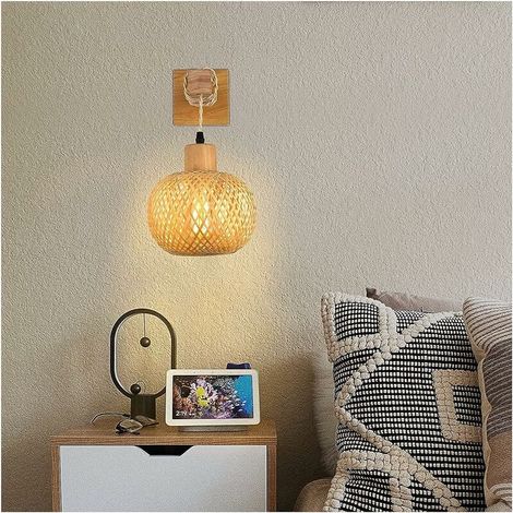 Rattan Wall Lamp Illumination - Rattan Lamp in Bedroom, Rustic Farmhouse Wall Lamp, Indoor Wall Lamp, Vintage Bohemian Wall Lamp Living Room Wall Lamp (Bulb) (1/5)