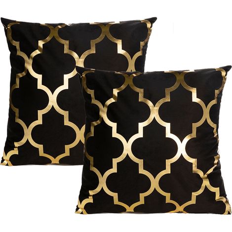 Ensemble de 2 taies d'oreiller noires 45 x 45 cm, taies d'oreiller décoratives noires et dorées, housse de coussin de canapé, décoration intérieure pour salon. (1/5)