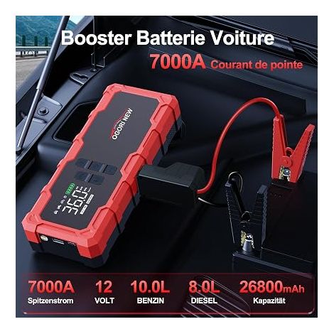 Booster de batterie de voiture avec compresseur d'air portable, démarreur de batterie de voiture Booster 12 V, gonfleur de pneus, démarreur de batterie de voiture avec allumeur de cigarette (1/4)