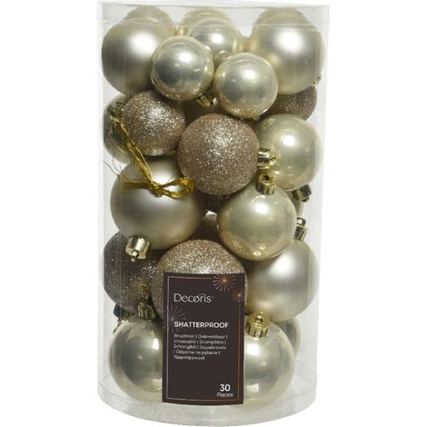 Decoris Weihnachtskugeln 30 Stück Mix Perle Glänzend Matt Glitter 40-60 mm