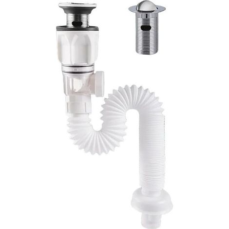 Bonde d'évier flexible anti-odeurs, raccords de vidange télescopiques, raccords de vidange droits muraux (Blanc) (1/5)