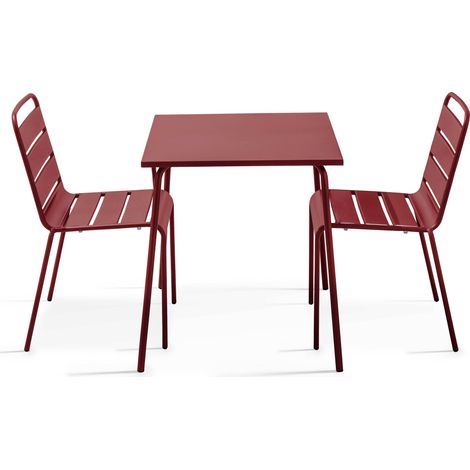 Ensemble table de jardin carrée et 2 chaises pourpre - Palavas