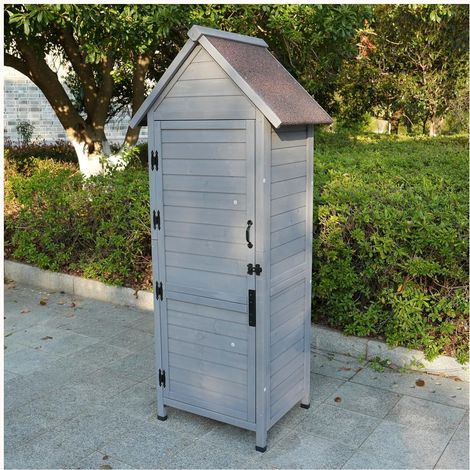 3 Tier Grey Outdoor Garden Cabinet Door Fittings Asphalt Roof (1/5)