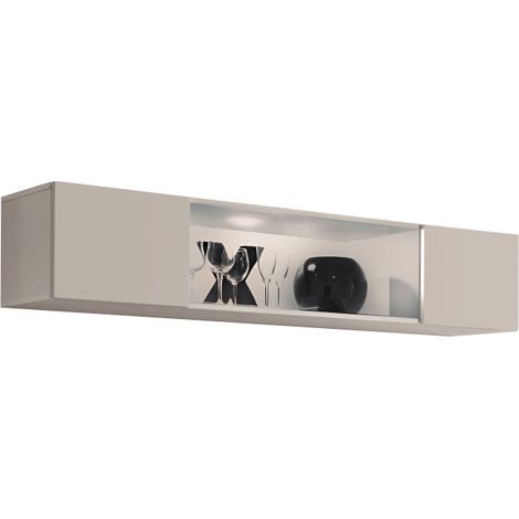 Vitrine murale Fly 52 avec éclairage LED - Bois MDF cachemire - 160 x 30 x 29 cm - Livraison gratuite (1/3)