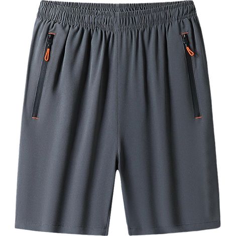 Short de sport homme avec poches zippées, lavable et très extensible, idéal pour le fitness et la salle de sport - Xin Gris 6XL (1/5)