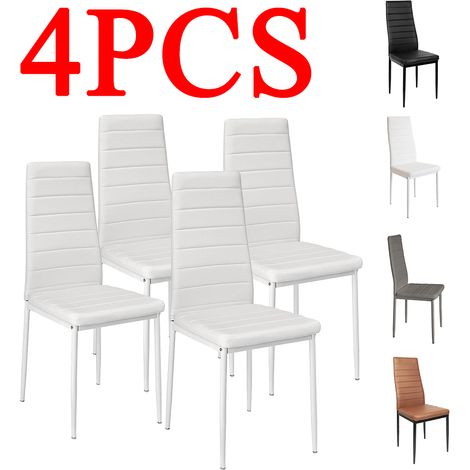 Lot de 4 chaises, Sièges en simili cuir, pieds en métal, SGS Tested, pour Salon, Salle à Manger, Blanc (1/5)