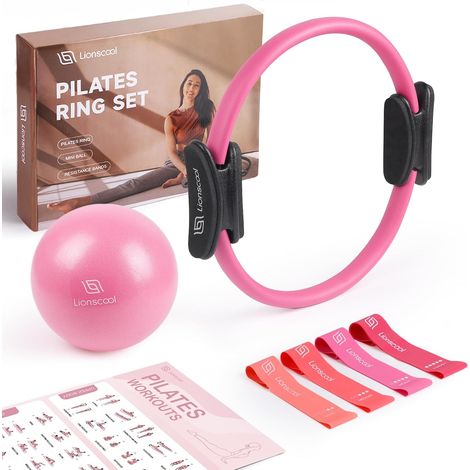 Pilates Ring Set - 14" Anti-Deformation Magic Circle with Two Padded Handles - Includes Burst Resistant Mini Pilates Ball and Bands (1/5)