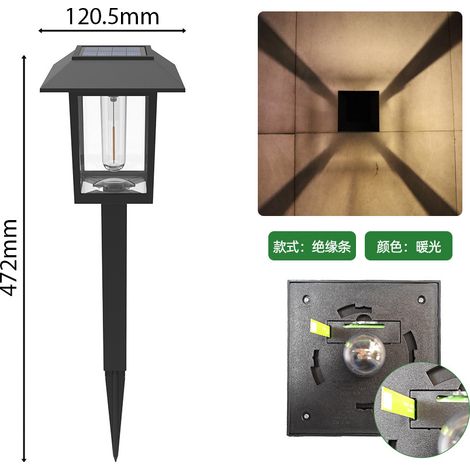 Lampe solaire de jardin HW-6084, noir, lumière chaude, étanche, pour extérieur, à planter dans le sol (1/4)