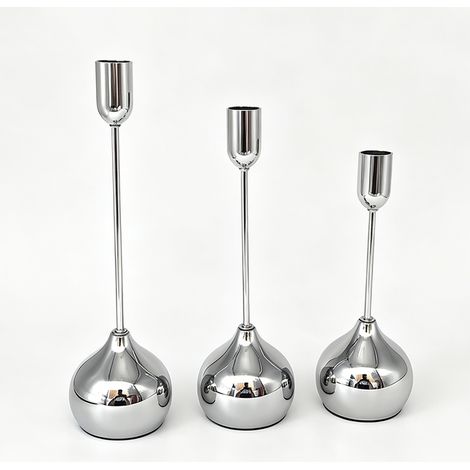 Ensemble de bougeoirs en métal (3 pièces) — Bougeoirs en fer forgé en forme de larme, à tige fine, pour centres de table de mariage et de salle à manger
