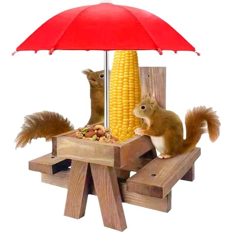 1 Mangeoire écureuil,bois pin,parapluie,support maïs,jardin balcon
