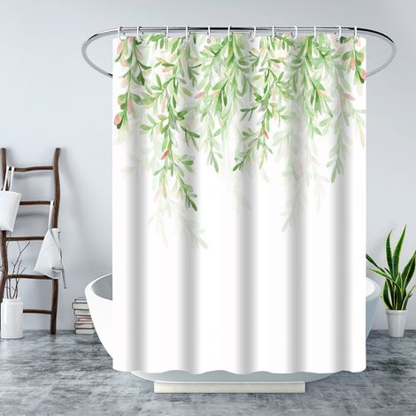 JSSEVN - Floral Shower Curtain with 12 Hooks, Waterproof Polysilicon Shower Curtain, Machine Washable, Quick Drying, 180x180cm for Bathtub or Bathroom (1/5)