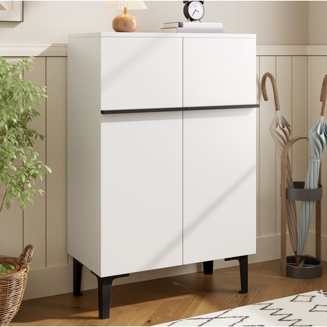 Zapatero 60x34.5x95 cm blanco y negro en tablero de partículas con puertas dobles y estantes ajustables (1/5)