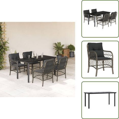 Gartenstuhl - vidaXL 5-tlg. Garten-Essgruppe mit Kissen Grau Poly Rattan - Gartenmöbel mit Kissen (1/5)