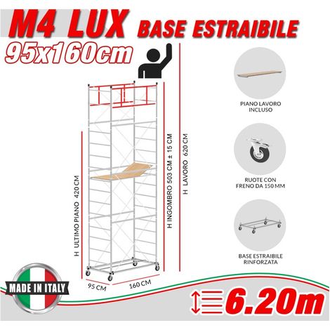 Trabattello M4 LUX base estraibile Altezza lavoro 6,20 metri