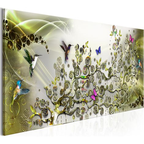 Tableau Imprimé "Hummingbirds Dance Green Narrow" 50 x 150 cm (1/2)