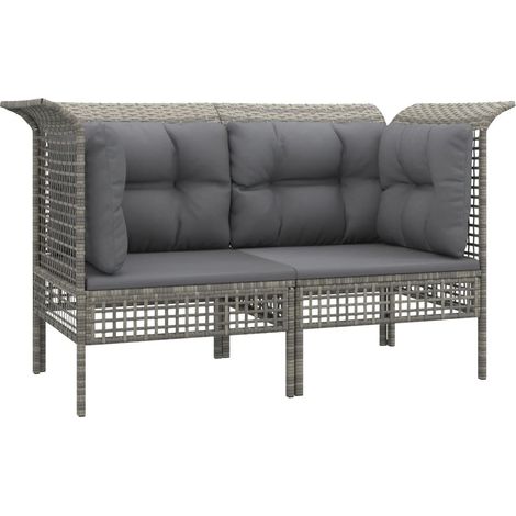 Garten-Ecksofas mit Kissen 2 Stk. Grau Poly Rattan vidaXL