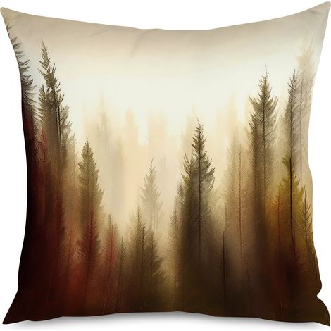Housse de coussin, Coussin motif paysage brumeux, forêt sauvage (1/5)