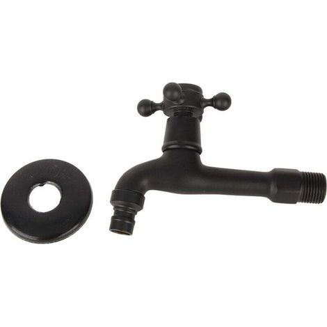Robinet de jardin extérieur en laiton noir, montage mural pour salle de bain, balcon, serpillière, évier, tuyau d'eau froide, robinet utilitaire pour linge froid