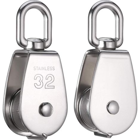 Lot de 2 poulies M32 en acier inoxydable 304 de 32 mm - Poulie simple supportant une charge maximale de 250 kg - Pour une utilisation intérieure et extérieure (1/5)