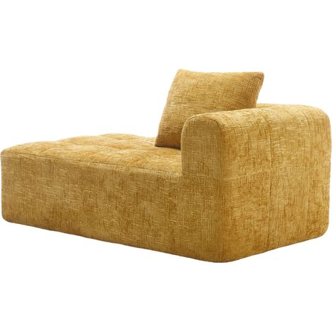 Divano chaise longue giallo in ciniglia, senza montaggio, con cuscino e tasche laterali (1/5)