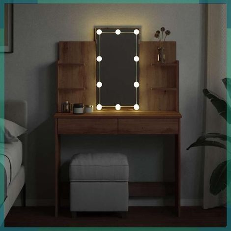 Coiffeuse - 857026 - chêne artisanal - lumières LED - 96x40x142 cm (1/5)