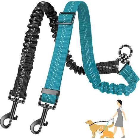 Laisse pour 2 Chiens, Double Réglable, sans Enchevêtrement, Rotation à 360°, Réfléchissante, Entraînement, Double Laisse pour Petits, Moyens et Grands Chiens (Noir + Bleu) (1/5)