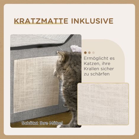 Maison chat avec arbre à griffes, balle jouet et abri intégrés, 65 x 41 x 45,5 cm (H), marron, blanc et beige (1/4)