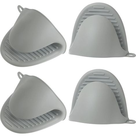 Set mit 4 kleinen, dicken Silikon-Ofenhandschuhen, hitzebeständig zum Kochen, Backen und Grillen – Grau (1/5)