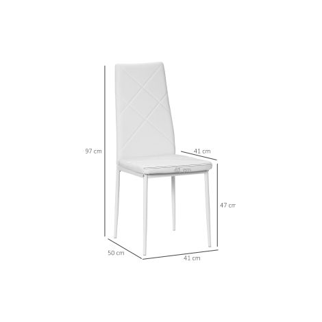 Lot de 4 chaises de salle à manger blanches en similicuir avec assise rembourrée et pieds en acier pour cuisine salle à manger et (1/5)