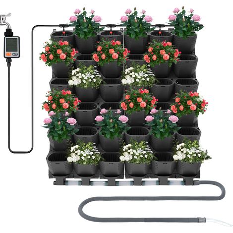 Pot de plantation mural avec arrosage automatique Jardinière verticale pour Cour, Jardin, Balcon- 36 pièces pot de fleurs à Suspendue avec minuterie- Pour intérieur et extérieur - noir (1/5)