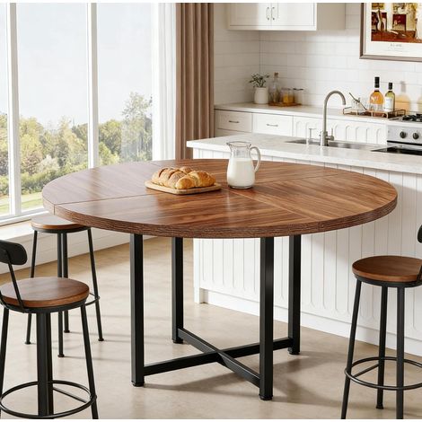 Table à manger ronde avec pieds en métal, marron et noir, pour 4 à 6 personnes (1/5)