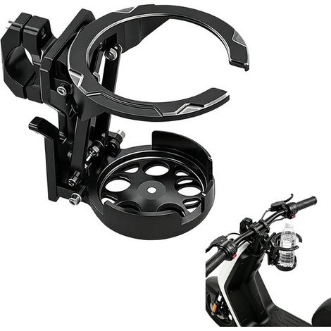 Portabicchieri doppio pieghevole e regolabile per bicicletta, moto e scooter, dimensioni 13,5x9,7x10,5 cm, morsetto di fissaggio universale per borracce termiche e bicchieri di grandi dimensioni, robu (1/4)