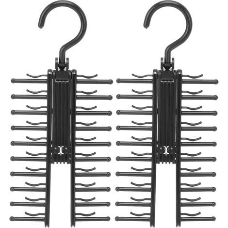 Porte-cravate de placard, 2 pièces, présentoir de rangement pour cravates avec crochet rotatif à 360 degrés, étagère en plastique noir (1/5)