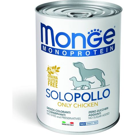 MONGE SCATOLETTA CIBO UMIDO CANE MONOPROTEICO SOLO POLLO  400GR