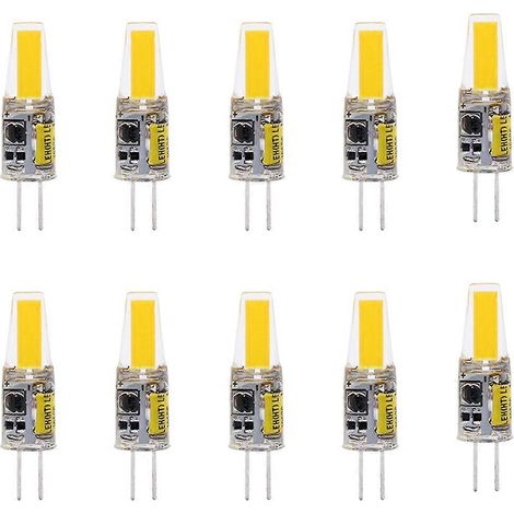 Lot de 10 mini ampoules LED COB G4 de 3 W, type bougie, remplaçant les halogènes de 30 W et 40 W pour lustres et spots, 12 V CA/CC, blanc chaud (1/5)