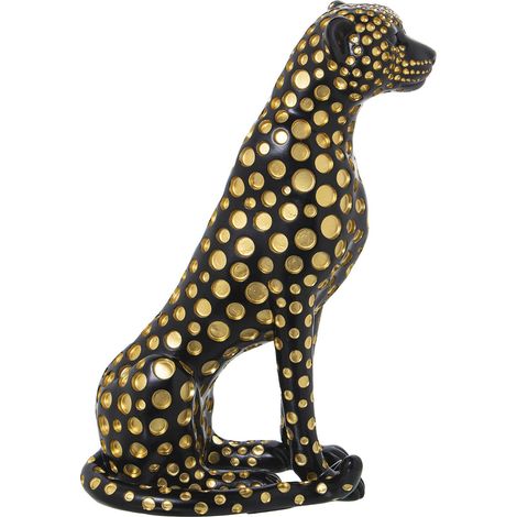 Sculpture léopard noir orné d'or pour une élégance intérieure - Noir avec taches dorées (1/5)