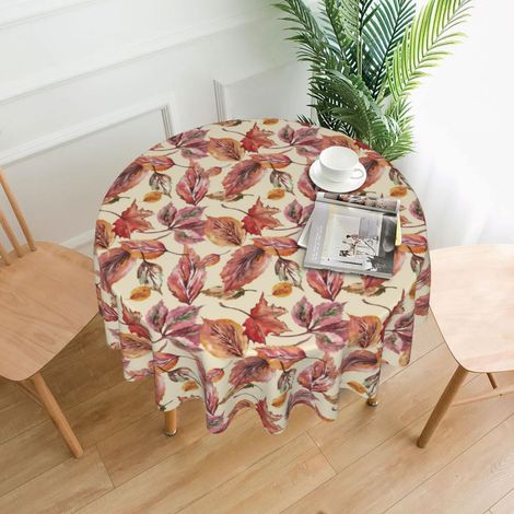 Nappe ronde de 152 cm (60 pouces) à motif feuilles d'érable automnales - Couleurs rouille, orange et jaune - Polyester - Imperméable, lavable et réutilisable - Idéale pour l'intérieur et l'extérieur