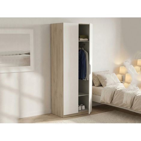 Dmora - Guardaroba 2 ante Isere, Mobile camera da letto, Cabina armadio portabiti, Armadio appendiabiti, 79x51 h203 cm, Rovere e Bianco opaco (1/5)