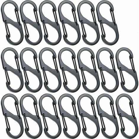 20pcs Mini S Shape Carabiners Aluminum Alloy Carabiner 8 Shapes Durable Lightweight Waterproof Double Buckle for Home Outdoor Hiking Fishing Camping Travel Etc Black(30mm) (1/4)