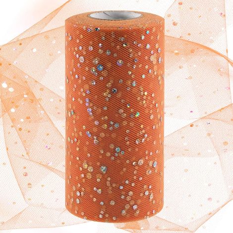 Sweet Rouleau de tulle à paillettes orange 15,2 cm x 45,2 m, bobine en polyester pour bricolage, fête d'anniversaire et décorations de mariage (1/5)
