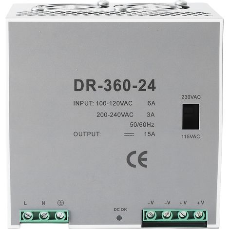 Alimentation CA à CC 360 W 100-120 V 200-240 V Commutation de tension d'entrée Montage sur rail Din (1/5)