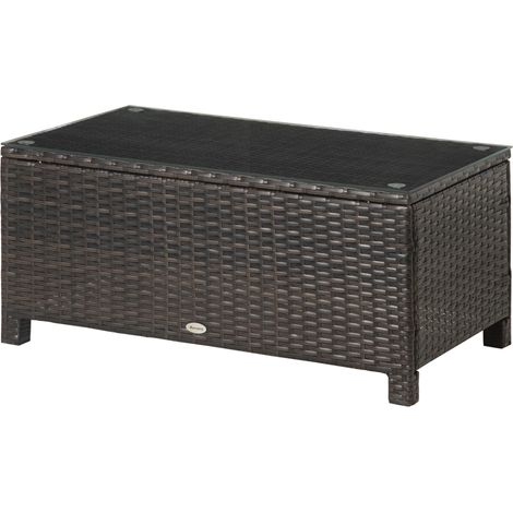 Table basse jardin verre trempé 5mm rotin 85x50x39cm 50kg