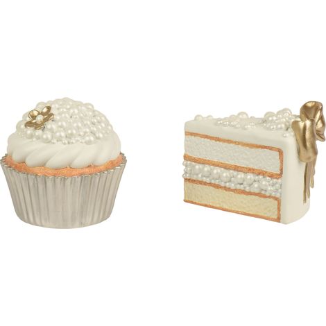 Torta decorativa in polyresin con perle 12,5 x 7,9 x 9 cm marrone cammello Peraga Christmas