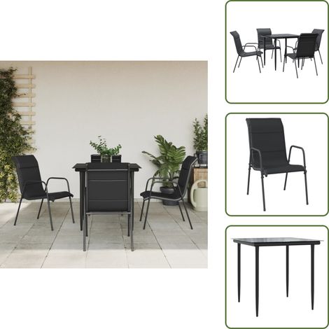The Living Store Ensemble à manger de jardin 5 pcs noir textilène et acier - Salle à manger extérieure (1/5)