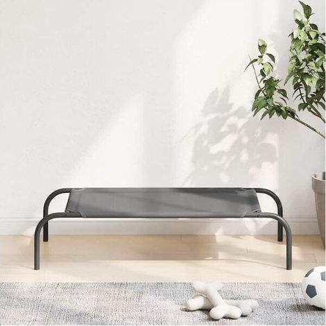 Lit mezzanine gris pour chien, mesurant 90x50x20 cm, en tissu Teslin et structure en acier. (1/4)