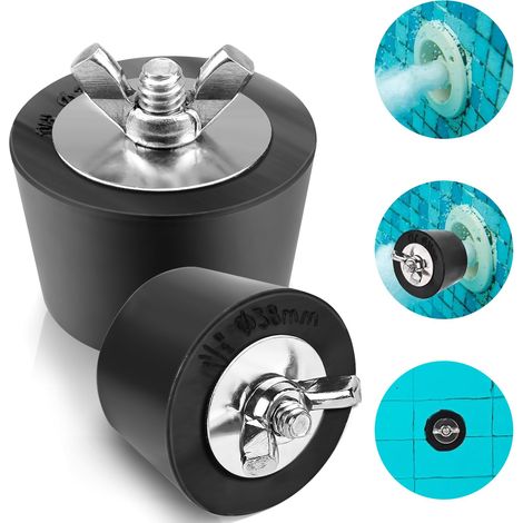 Lot de 2 bouchons d'hiver pour piscine de 38 mm avec écrou papillon en acier inoxydable - Bouchon d'hiver pour buses d'entrée de piscine (1 x 38 mm + 1 x 51 mm) (1/5)