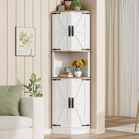 Armoire d'angle de cuisine 39,5 x 39,5 x 180 cm en MDF blanc, 5 espaces de rangement, OKWISH (1/5)