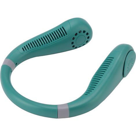 Ventilateur de cou sans pales, lumière respirante, 2400mAh rechargeable, mains libres, mini pour voyage extérieur, vert.