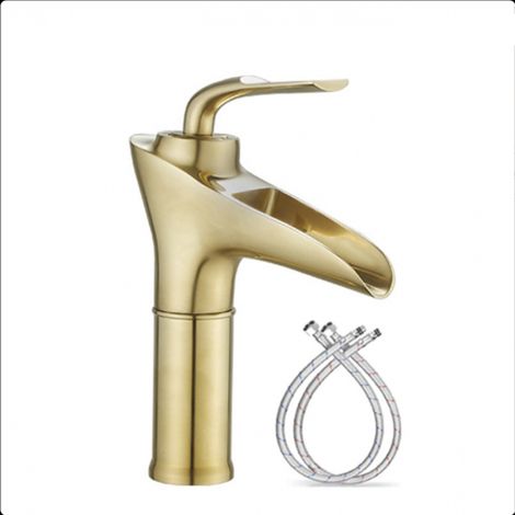 Waterfall taps for Basin Brushed Gold, Brass, Basin taps Hot and Cold Water, Waterfall spout Single Handle Single Hole Bathroom Sink Faucet