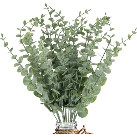 Lot 20 branches eucalyptus artificiel, feuillage factice pour bouquet mariage décoration Noël maison bureau (1/5)